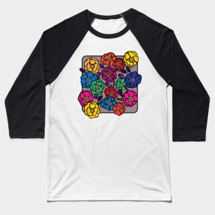 Retro 70s rainbow flowers Baseball T-Shirt